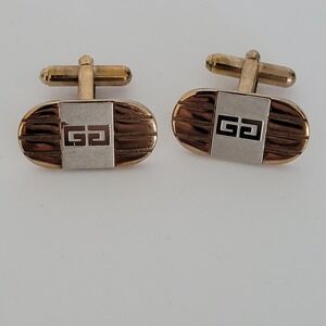 Givenchy‎ Vintage Two Tone Gold Silver Ribbed Oval Cufflinks Mens Accessory